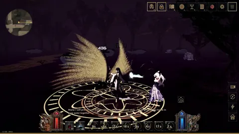 Beatrice casting holy magic with golden wings.