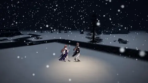 Two travelers crossing a snowfield.